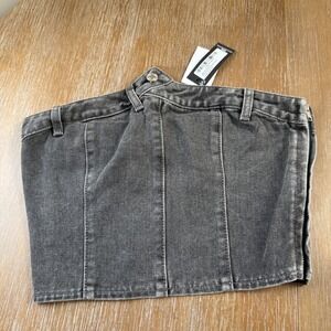 NWT PrettyLittleThing 6 Petite Corset Grey Denim Button Detail Top US 6P Western